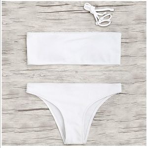 White zaful bandeau bikini with strap